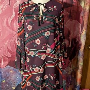 Floral Striped Dress with Tassel Tie